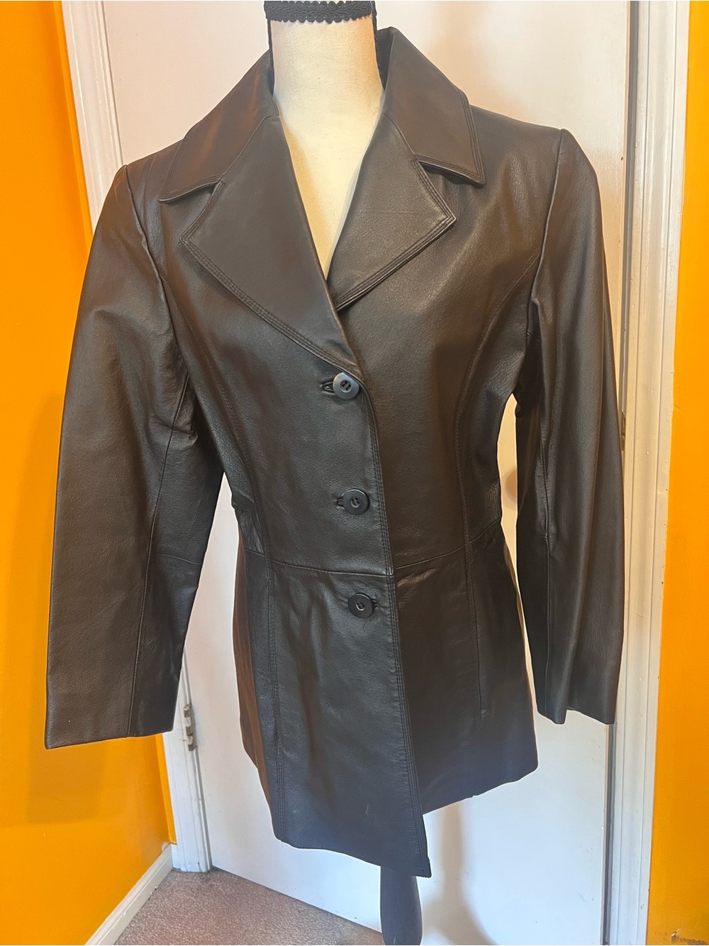 Worthington Black Leather Button-Front Blazer Jacket